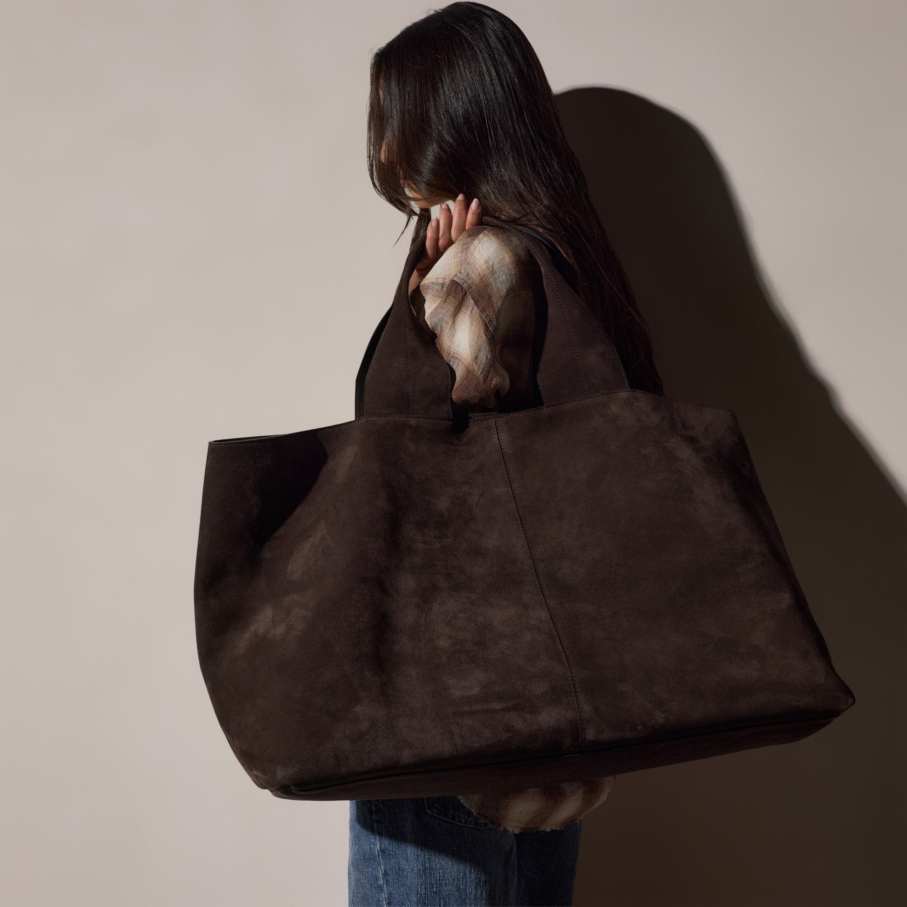 Suede Large Tote - Cafe