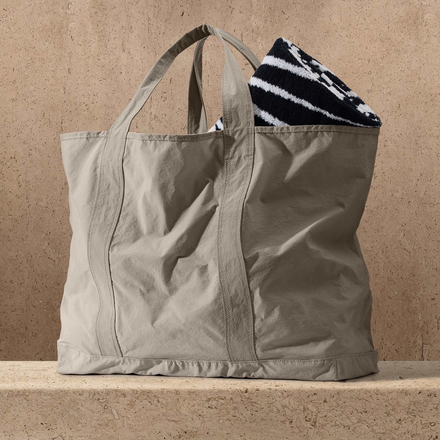 Large Matte Nylon Tote - New Sand