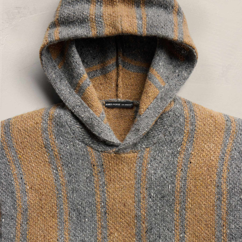 Baja Stripe Cashmere Hoodie - Heather Grey/Toffee
