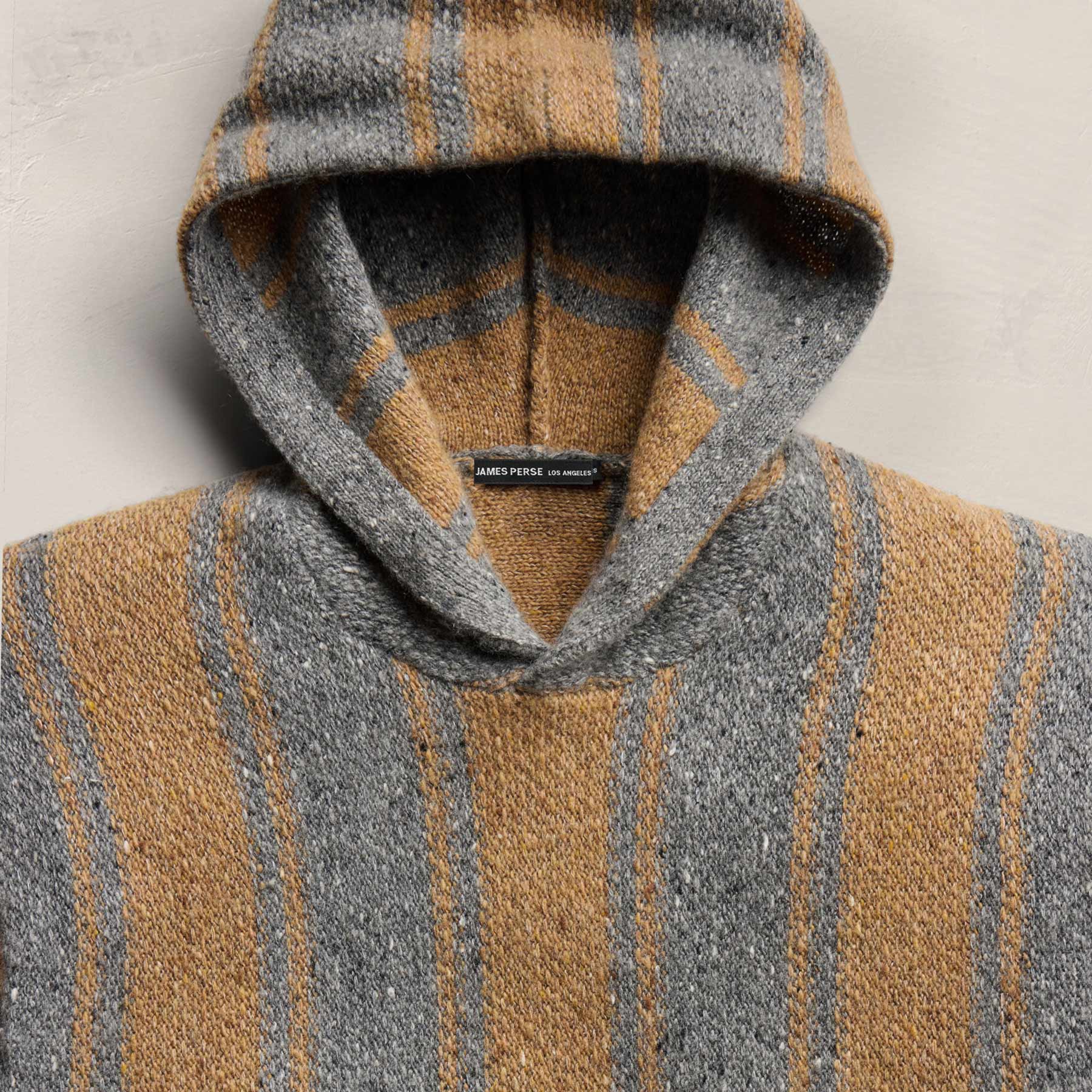 Baja Stripe Cashmere Hoodie - Heather Grey/Toffee
