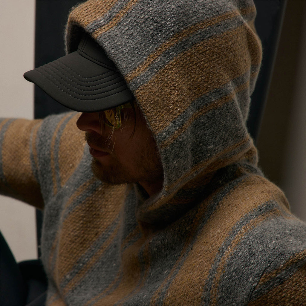 Baja Stripe Cashmere Hoodie - Heather Grey/Toffee