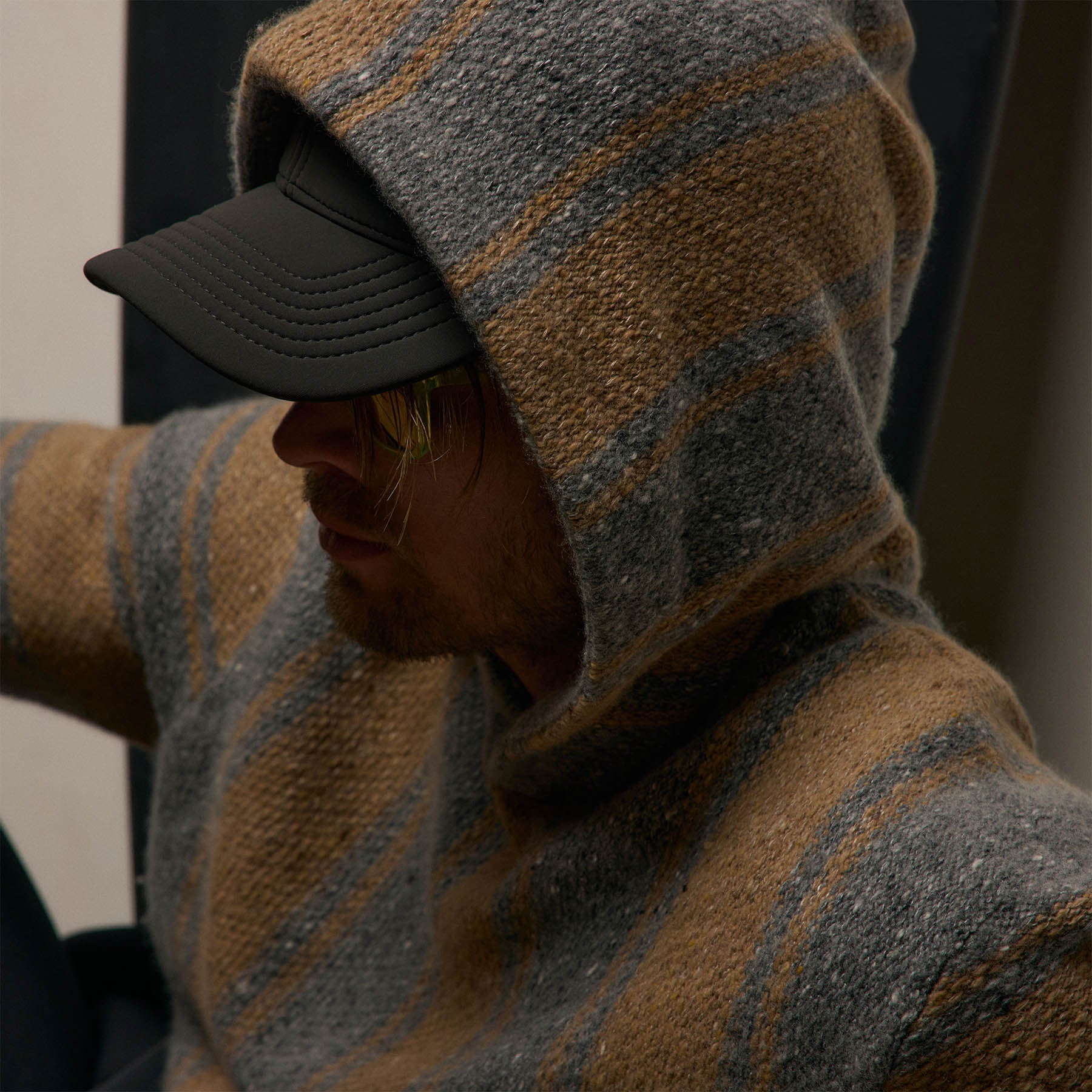 Baja Stripe Cashmere Hoodie - Heather Grey/Toffee