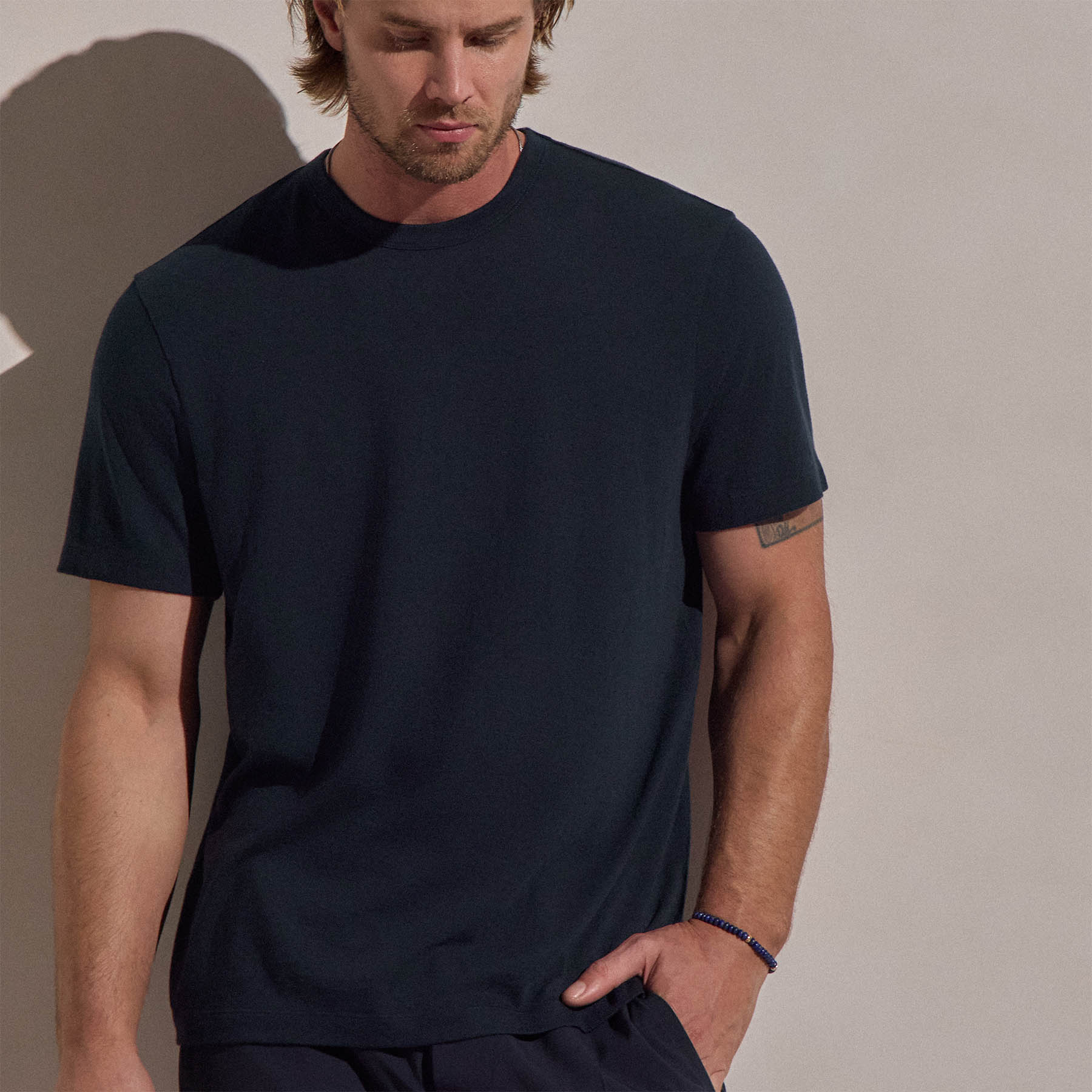 Cotton Cashmere Short Sleeve Tee - Blue Noir