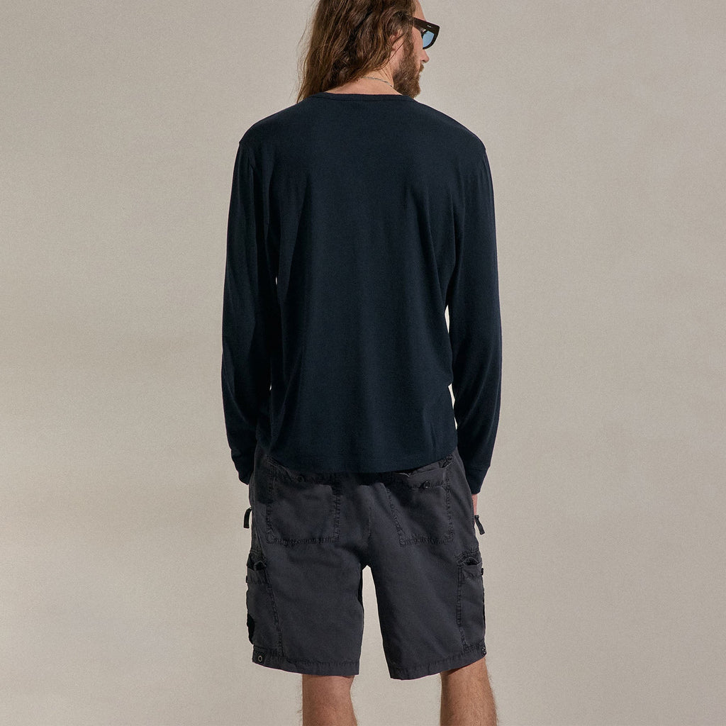Cotton Cashmere Long Sleeve Henley - Blue Noir