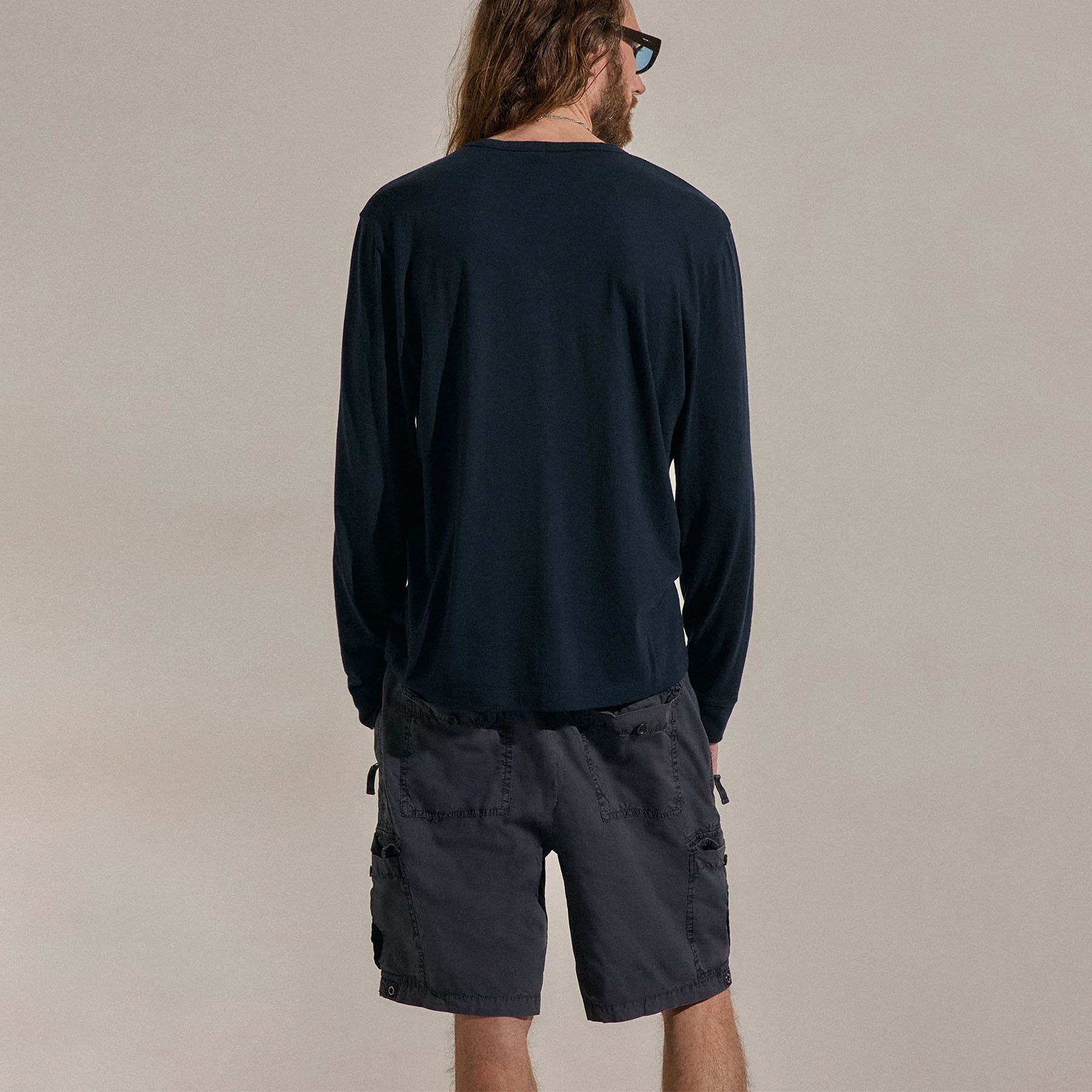 Cotton Cashmere Long Sleeve Henley - Blue Noir
