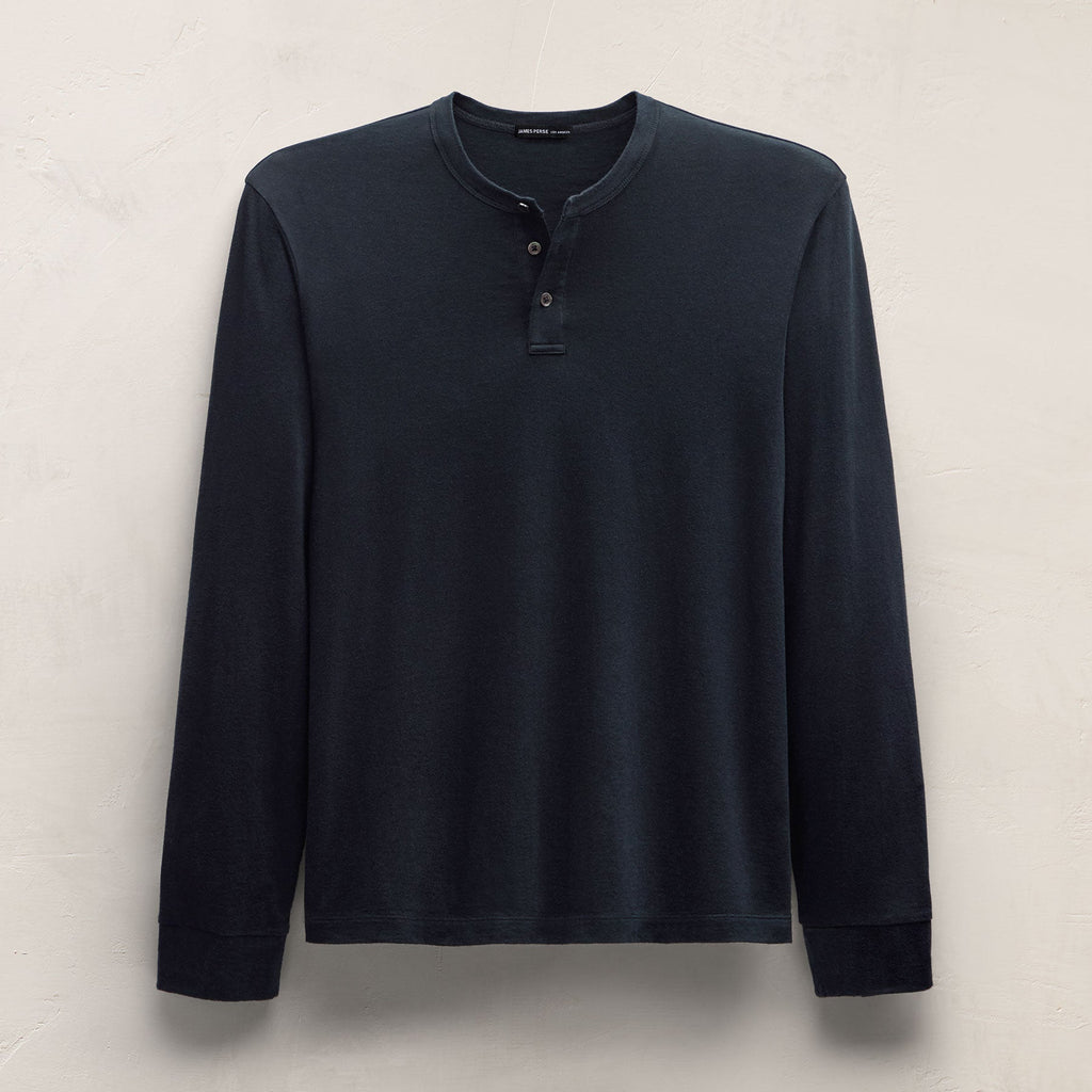 Cotton Cashmere Long Sleeve Henley - Blue Noir