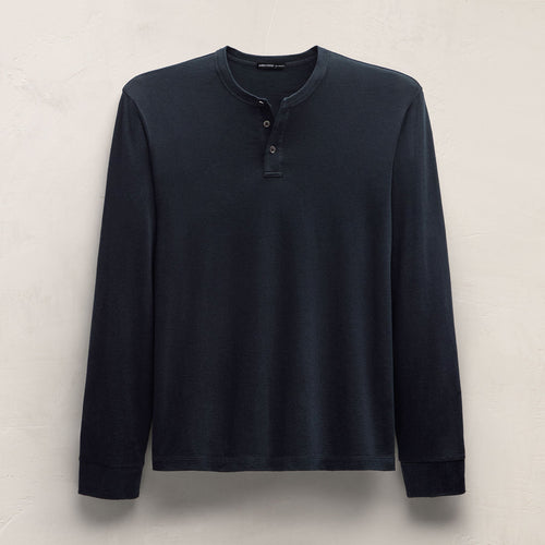 Henley à manches longues en coton cachemire - Bleu noir