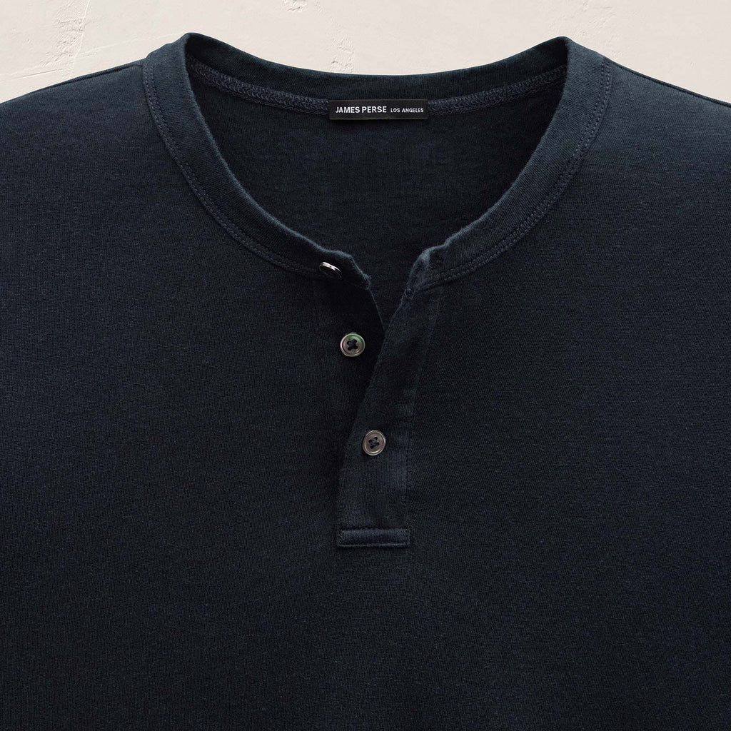 Cotton Cashmere Long Sleeve Henley - Blue Noir