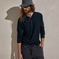 Cotton Cashmere Long Sleeve Henley - Blue Noir