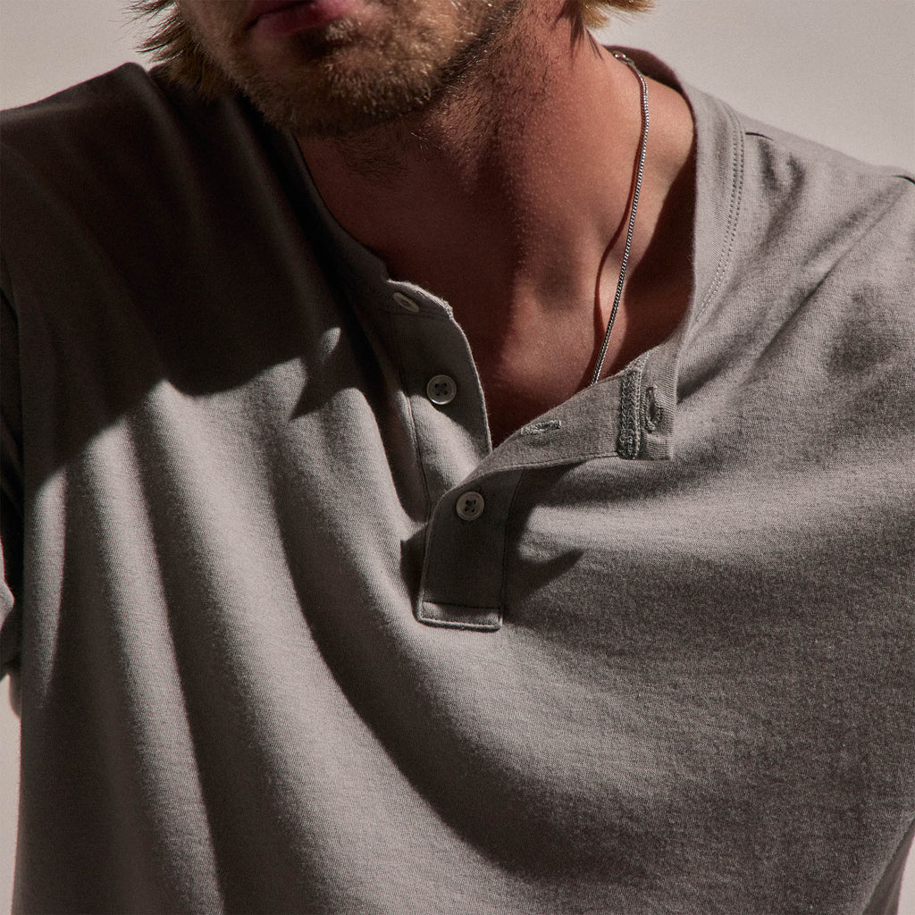 Cotton Cashmere Long Sleeve Henley - Fog