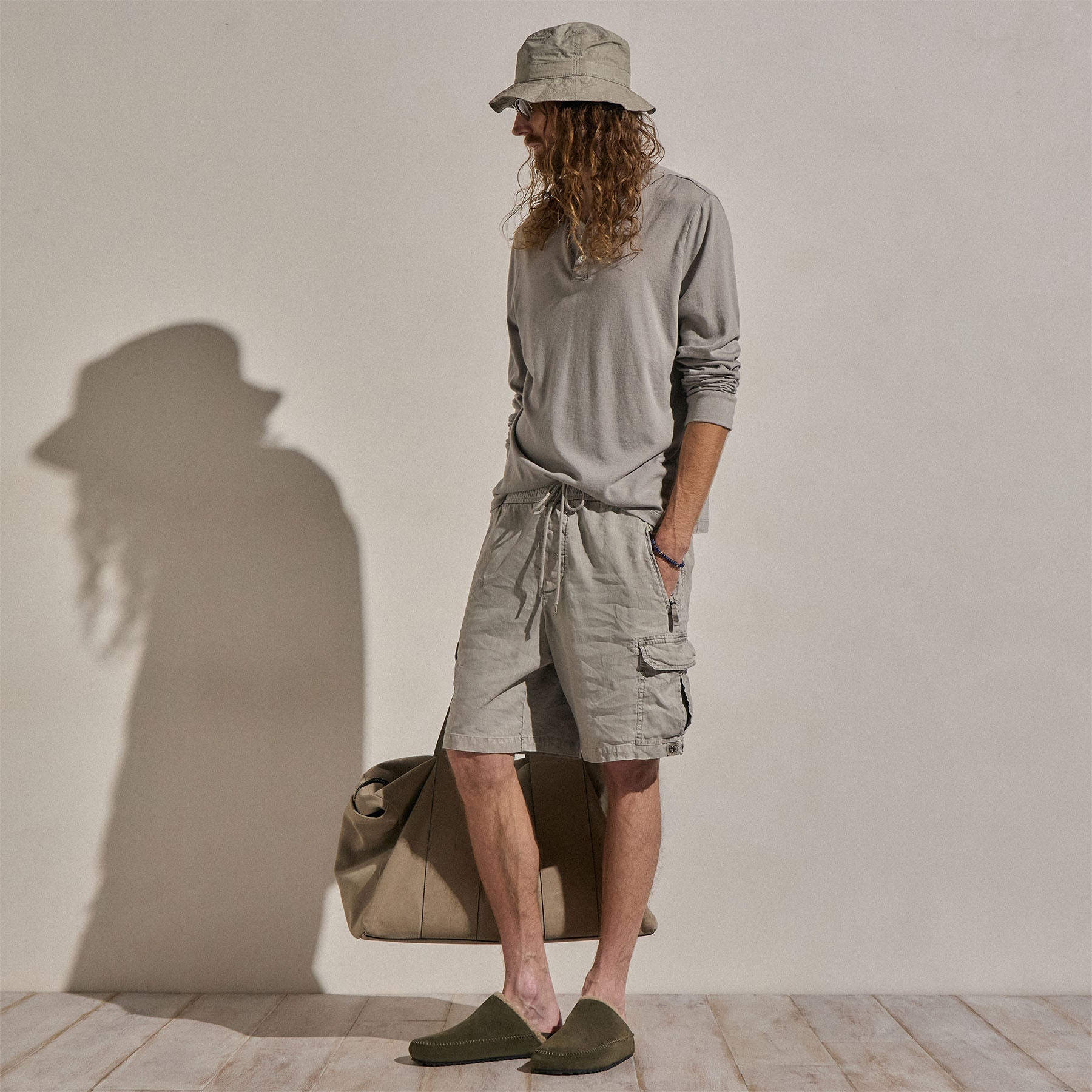 Cotton Cashmere Long Sleeve Henley - Fog