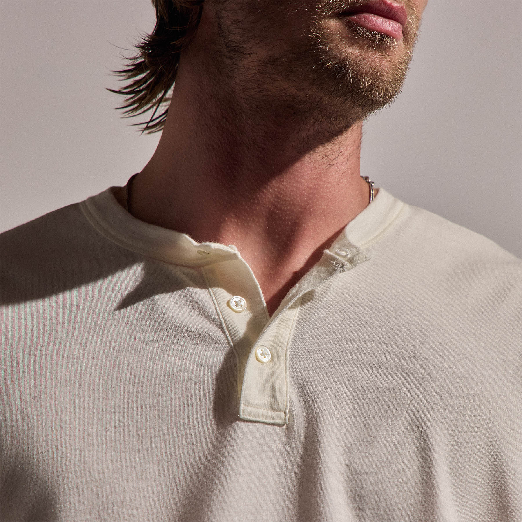 Cotton Cashmere Long Sleeve Henley - White