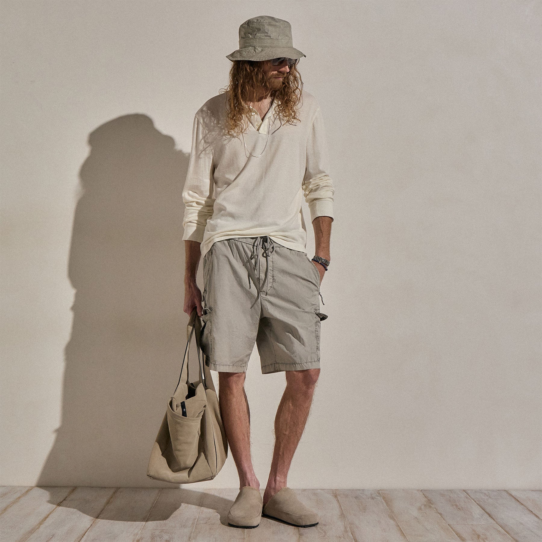 Cotton Cashmere Long Sleeve Henley - White