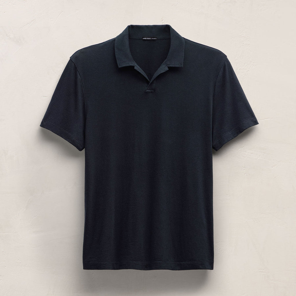 Cotton Cashmere Open Polo - Blue Noir