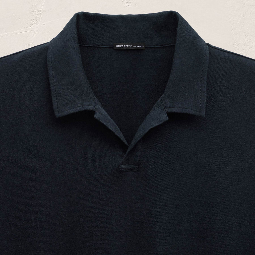 Cotton Cashmere Open Polo - Blue Noir