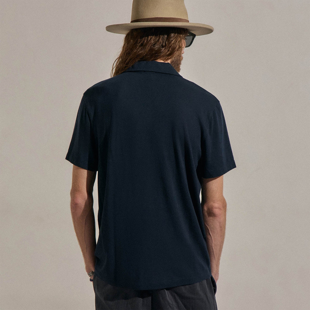 Cotton Cashmere Open Polo - Blue Noir