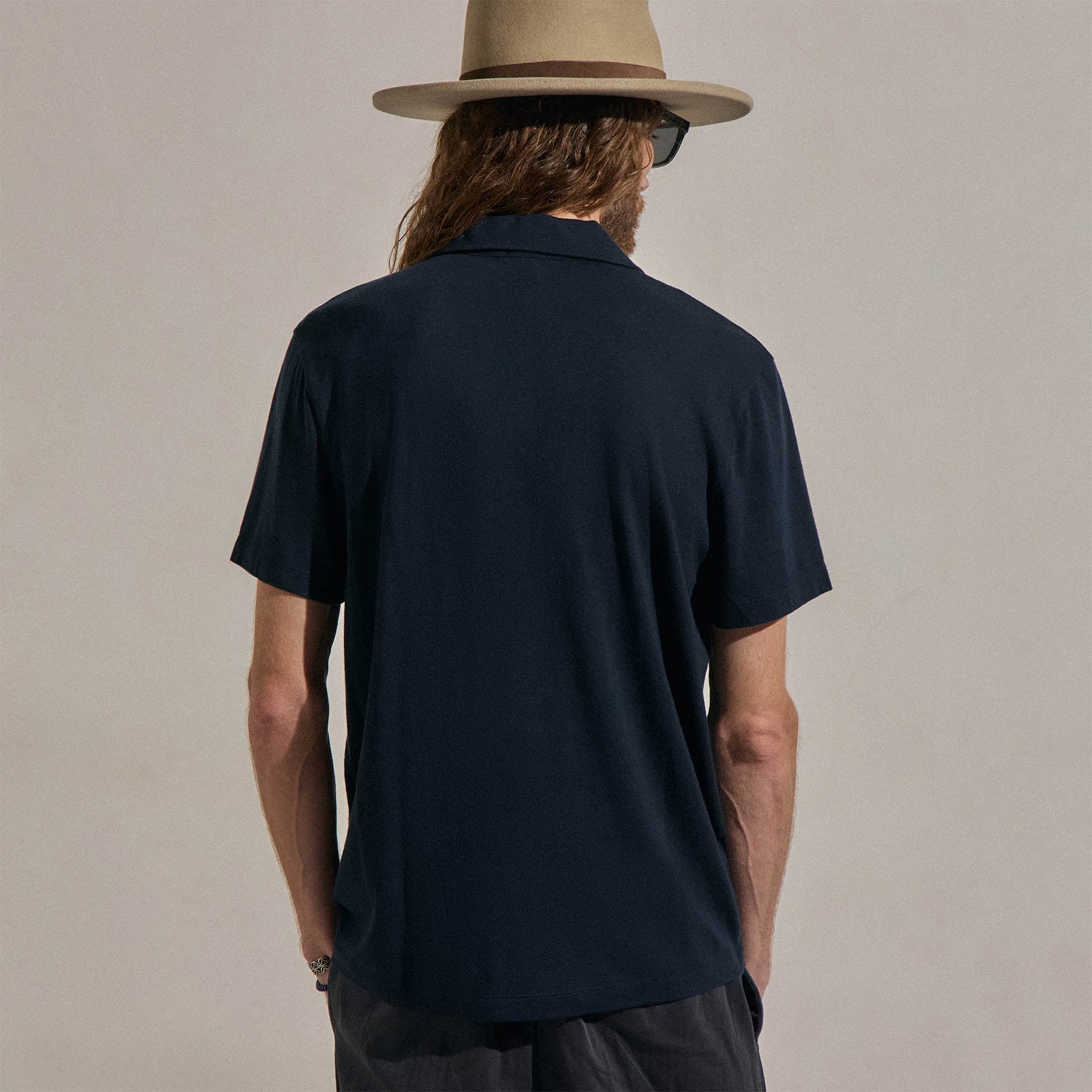 Cotton Cashmere Open Polo - Blue Noir