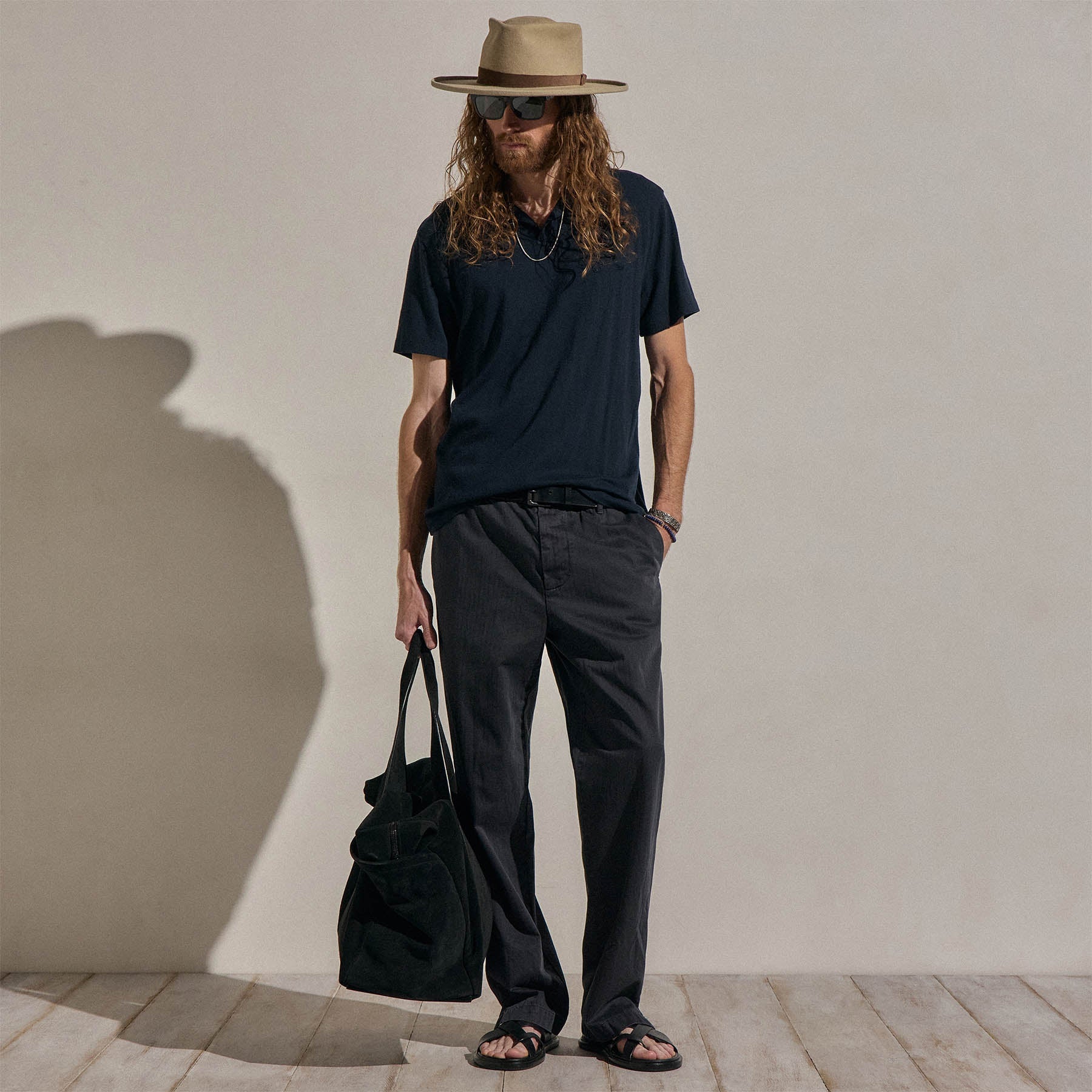 Cotton Cashmere Open Polo - Blue Noir