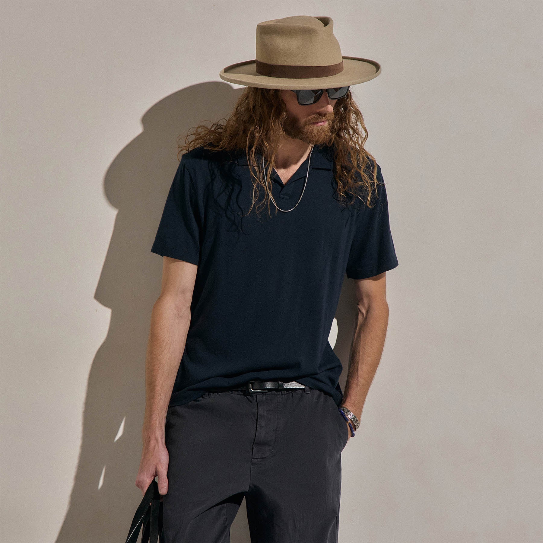 Cotton Cashmere Open Polo - Blue Noir