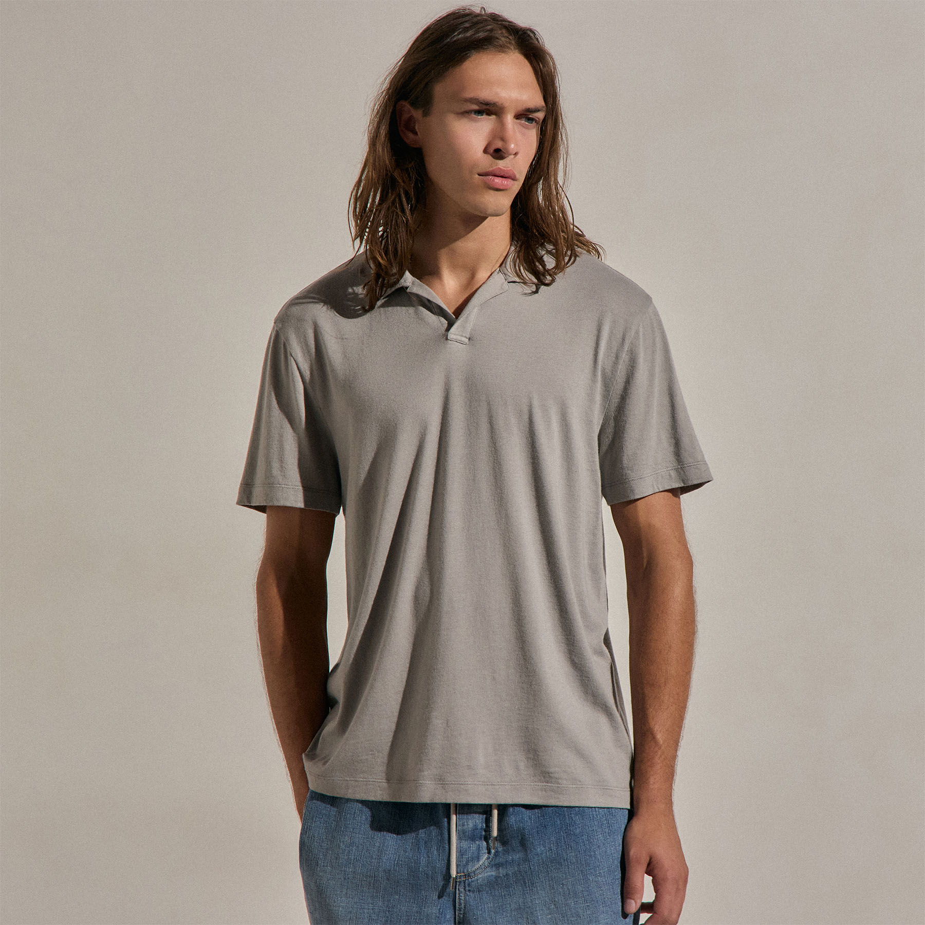 Cotton Cashmere Open Polo - Fog