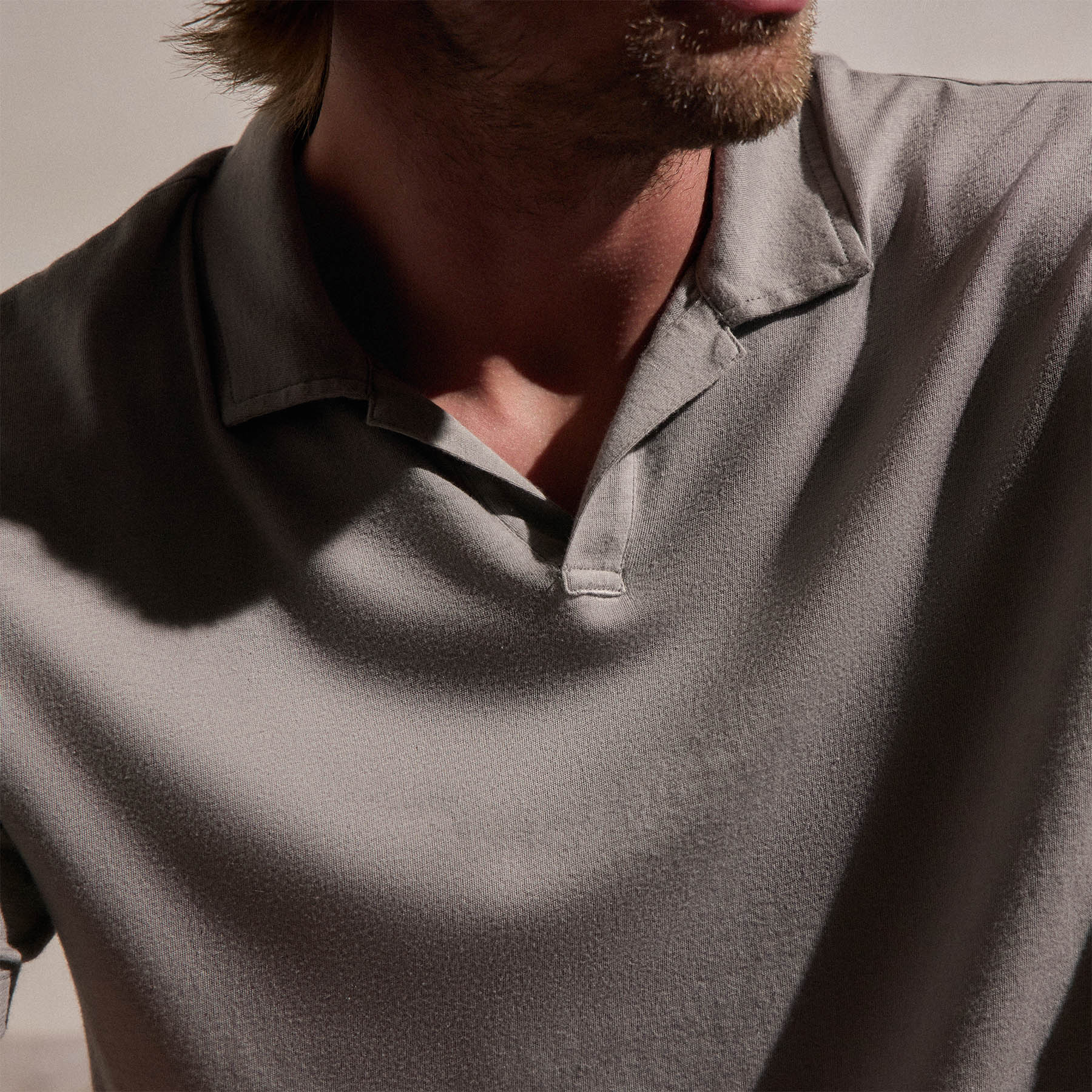 Cotton Cashmere Open Polo - Fog