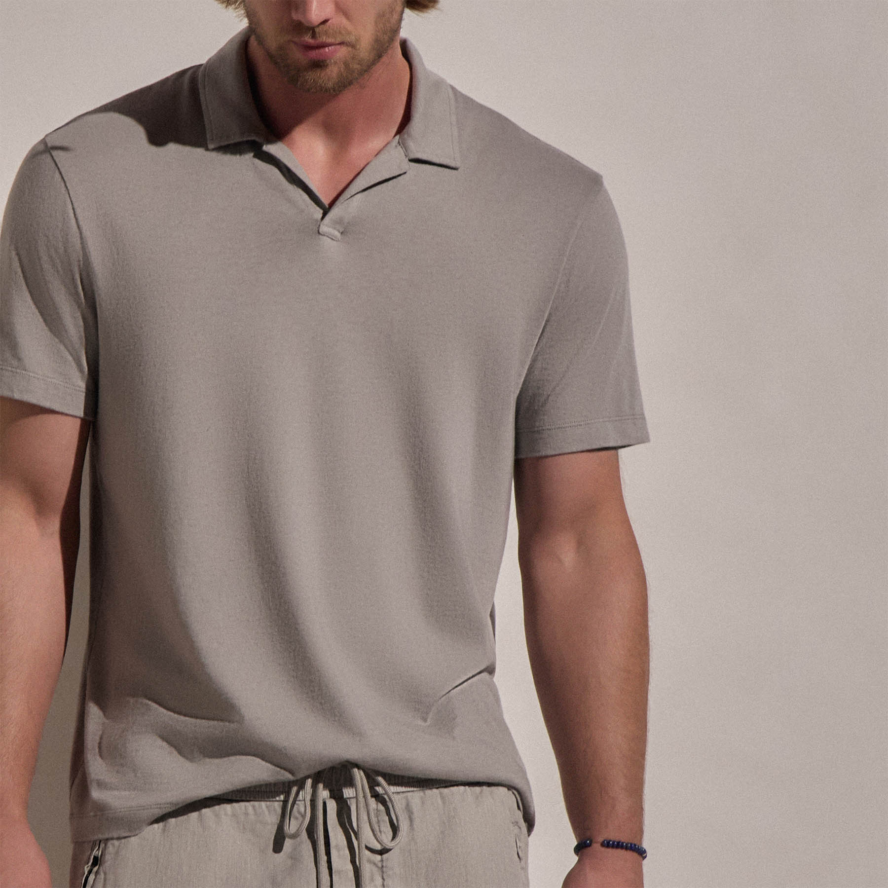 Cotton Cashmere Open Polo - Fog