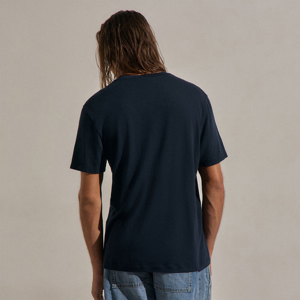 Cotton Cashmere Short Sleeve V Neck - Blue Noir