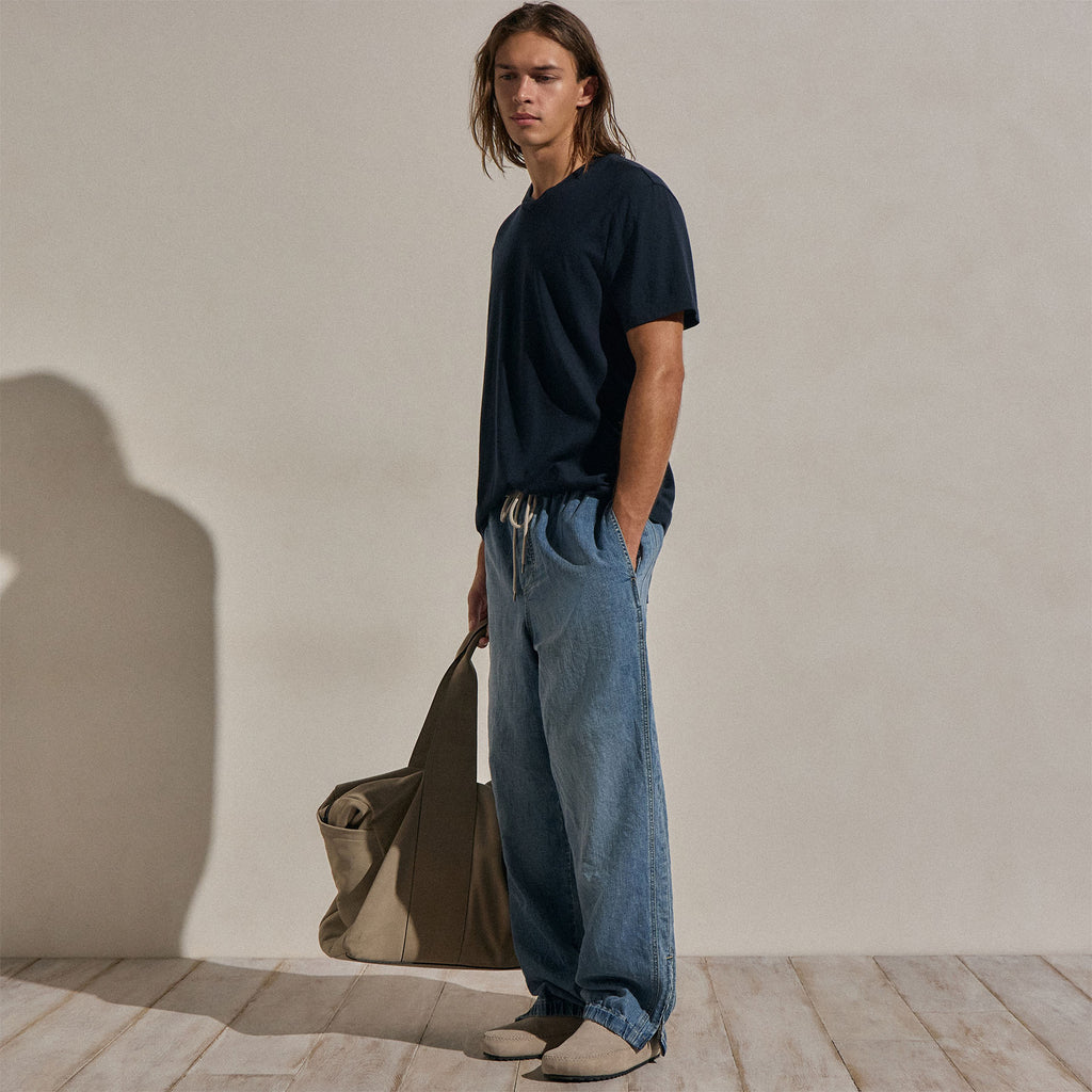 Cotton Cashmere Short Sleeve V Neck - Blue Noir