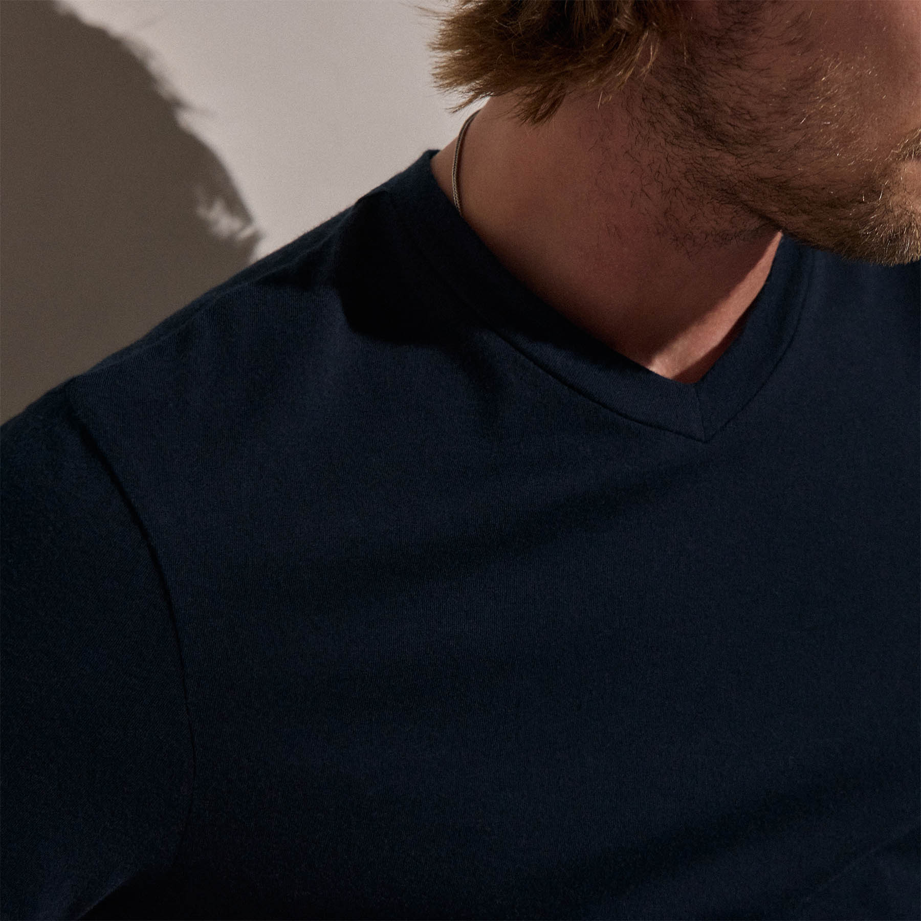 Cotton Cashmere Short Sleeve V Neck - Blue Noir