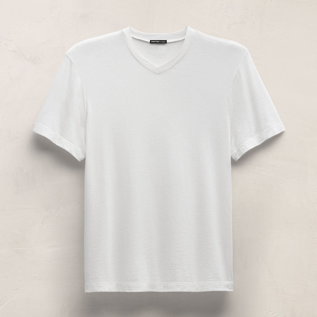 T-shirt col V en cachemire de coton à manches courtes - Blanc