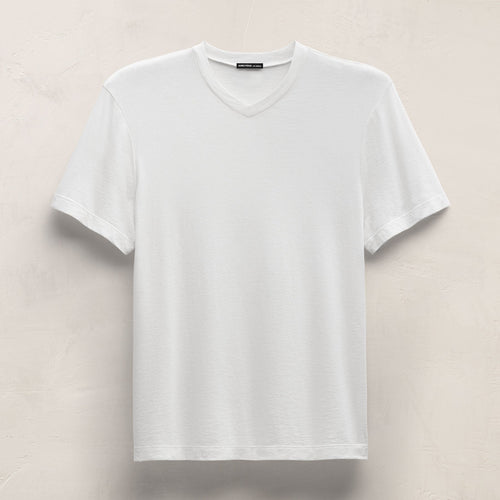 T-shirt col V en cachemire de coton à manches courtes - Blanc