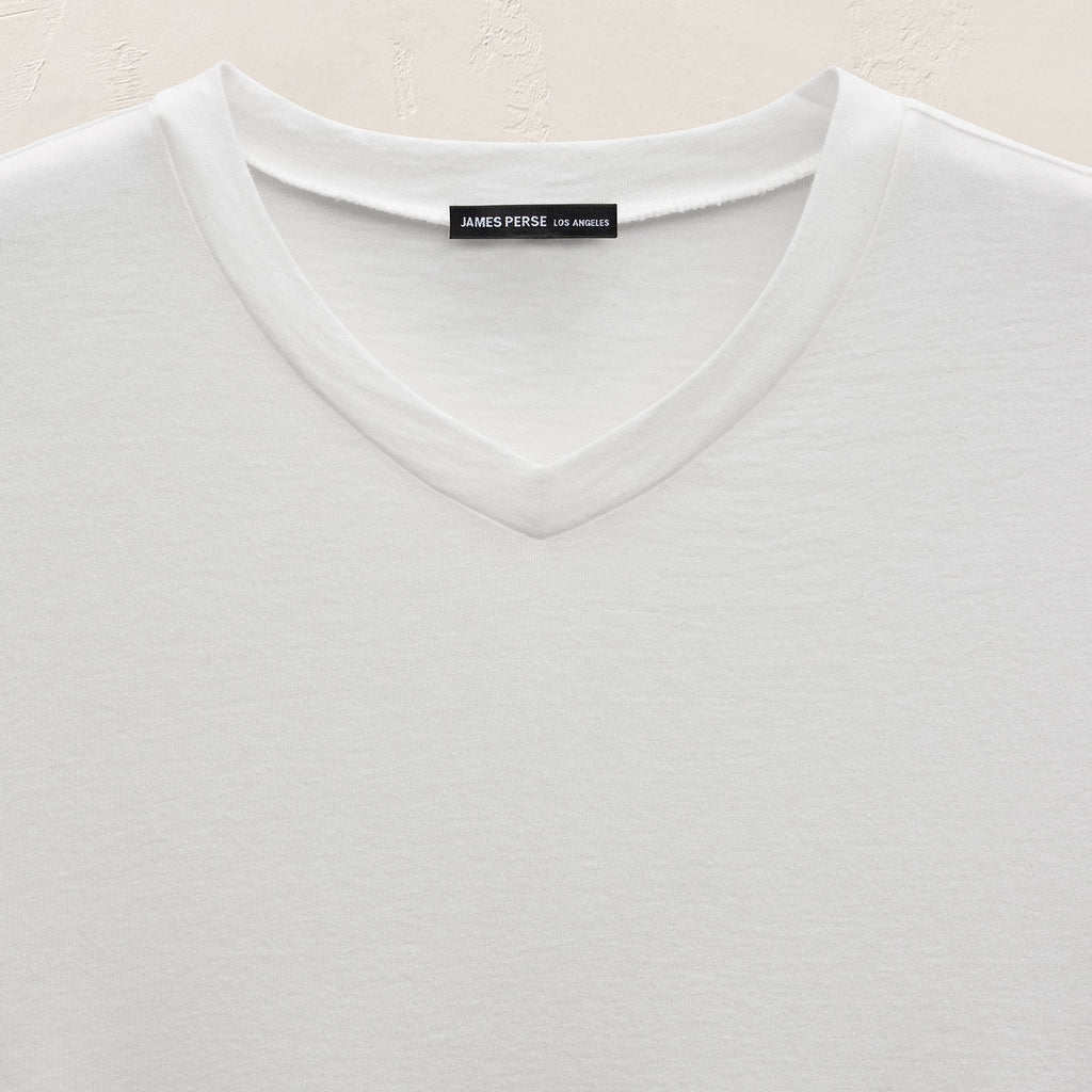 T-shirt col V en cachemire de coton à manches courtes - Blanc