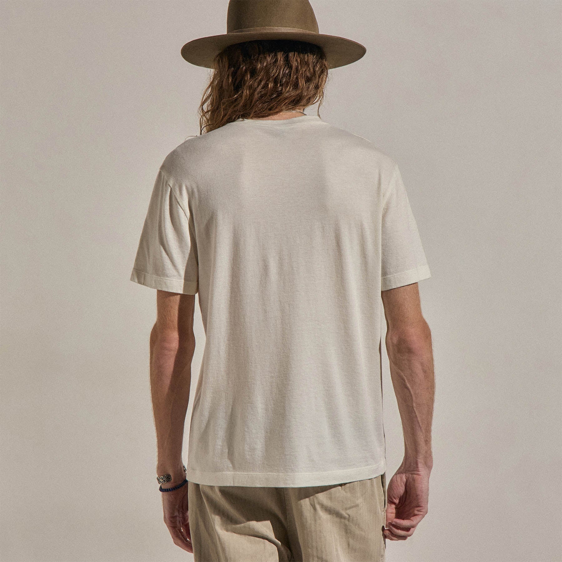 T-shirt col V en cachemire de coton à manches courtes - Blanc