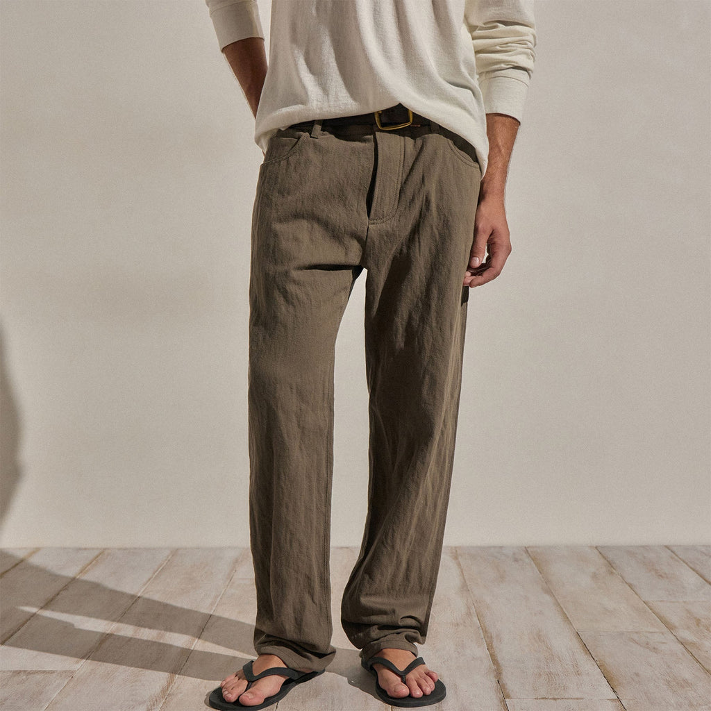 Pantalon en sergé de coton et métal - Vert armée