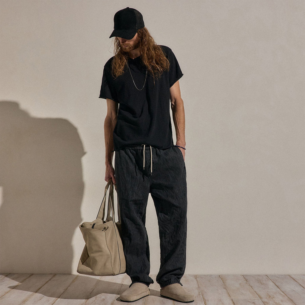 Jogger en lin denim à cordon de serrage - Délavé noir