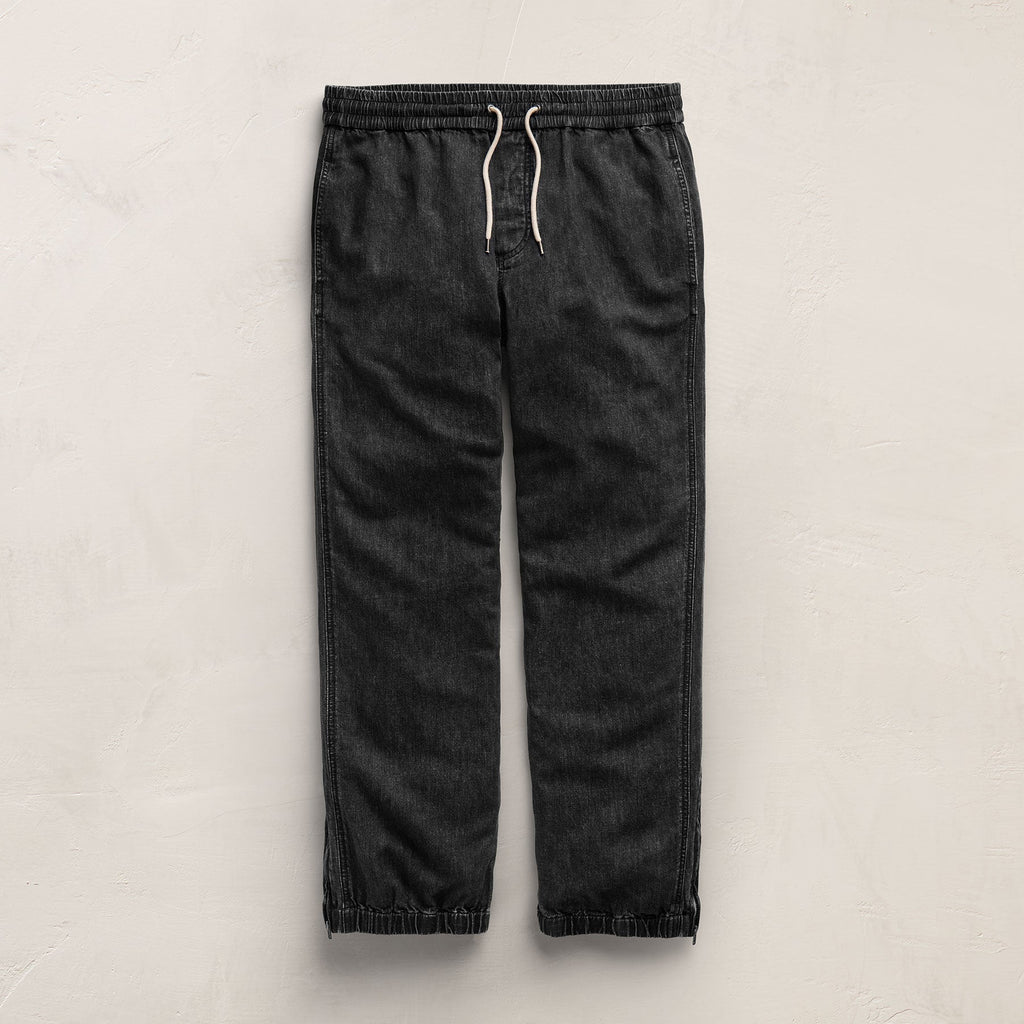 Jogger en lin denim à cordon de serrage - Délavé noir