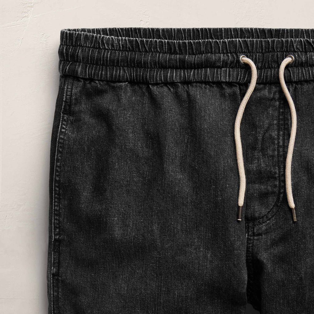 Jogger en lin denim à cordon de serrage - Délavé noir