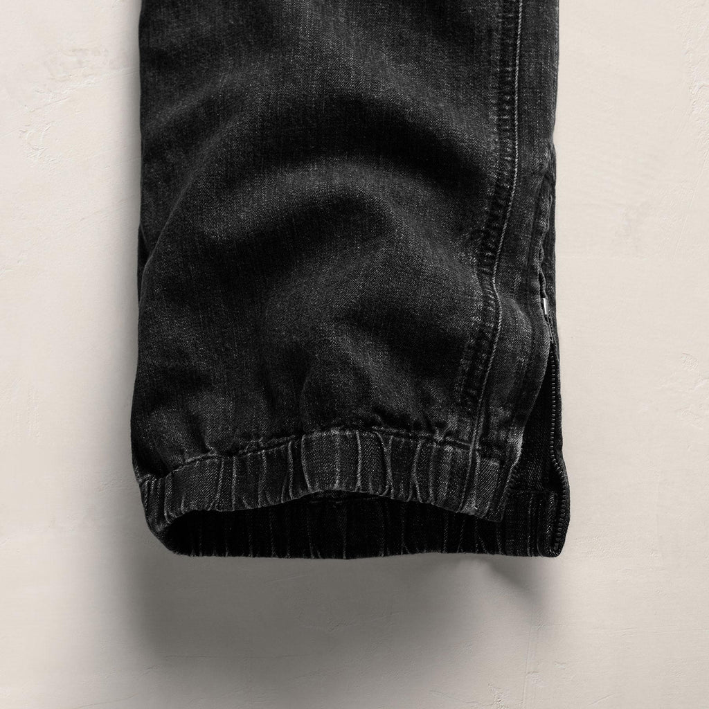 Jogger en lin denim à cordon de serrage - Délavé noir