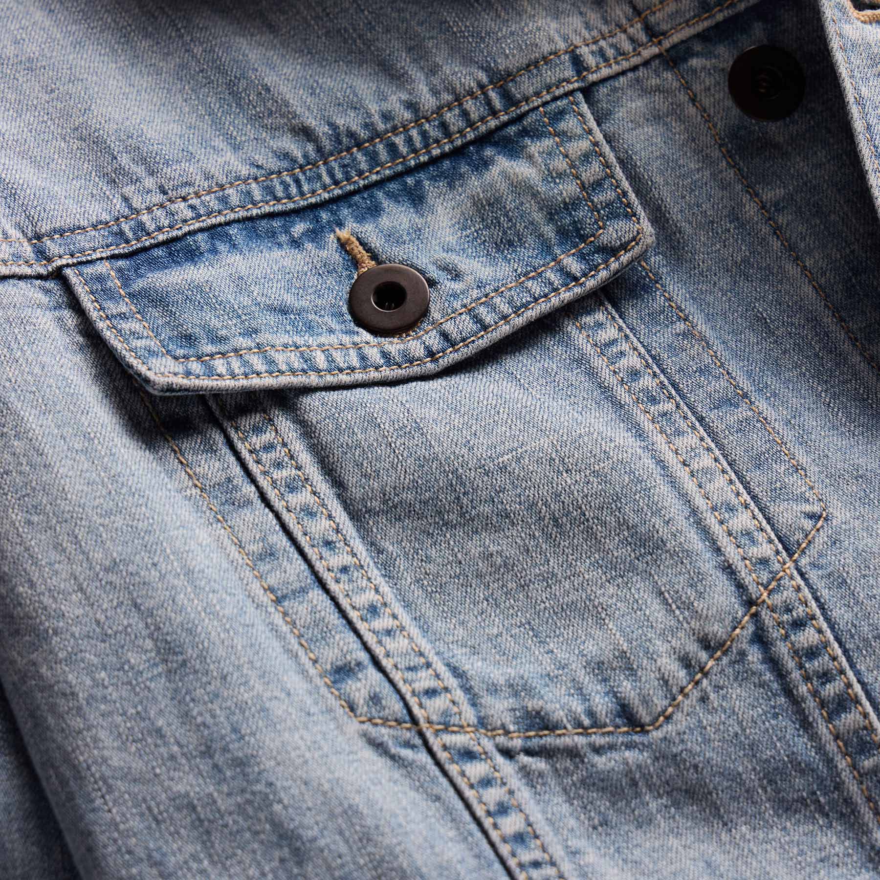 Veste trucker en lin et jean - Délavage clair