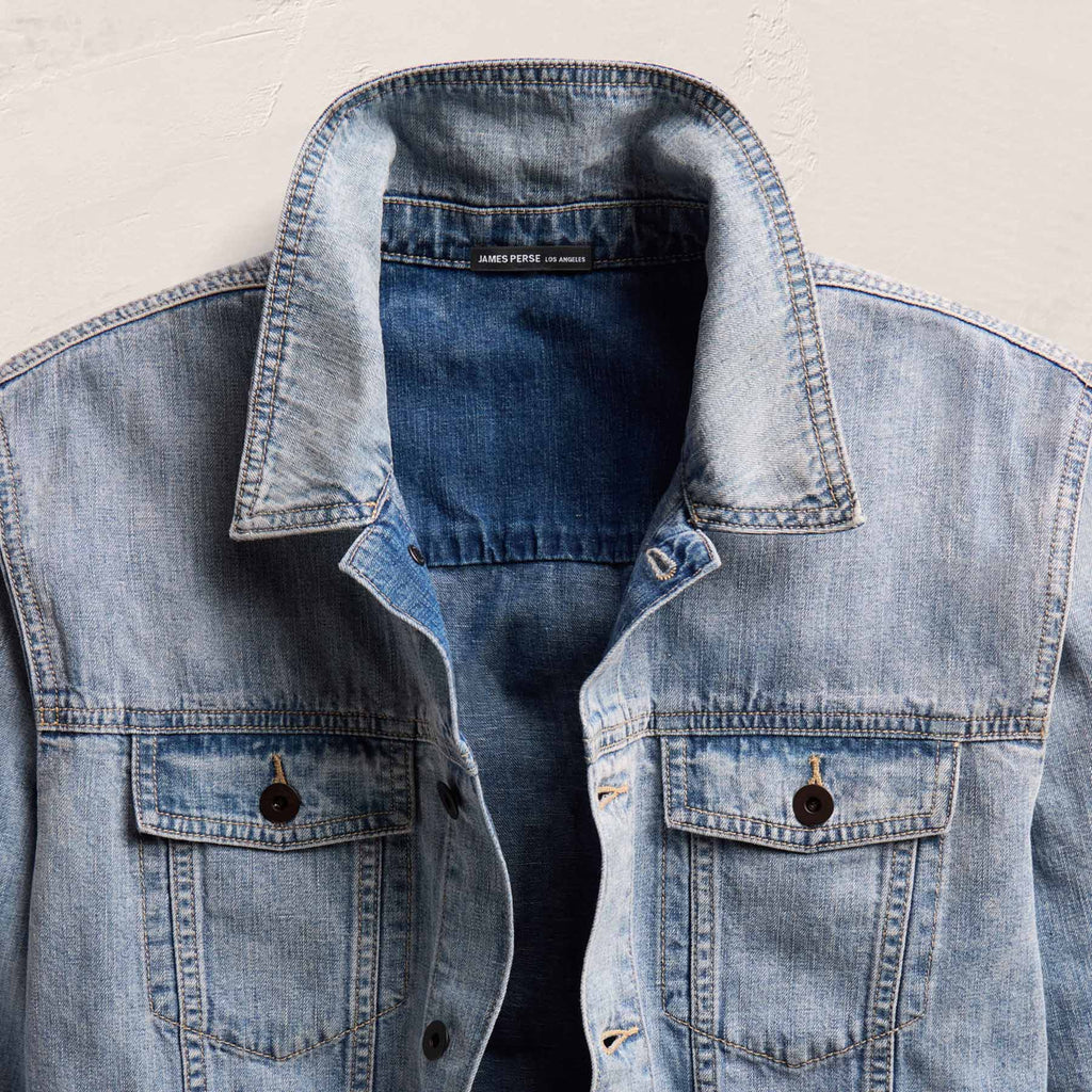 Veste trucker en lin et jean - Délavage clair