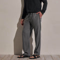 Pantalon à cordon en laine avec empiècements en daim - Gris chiné