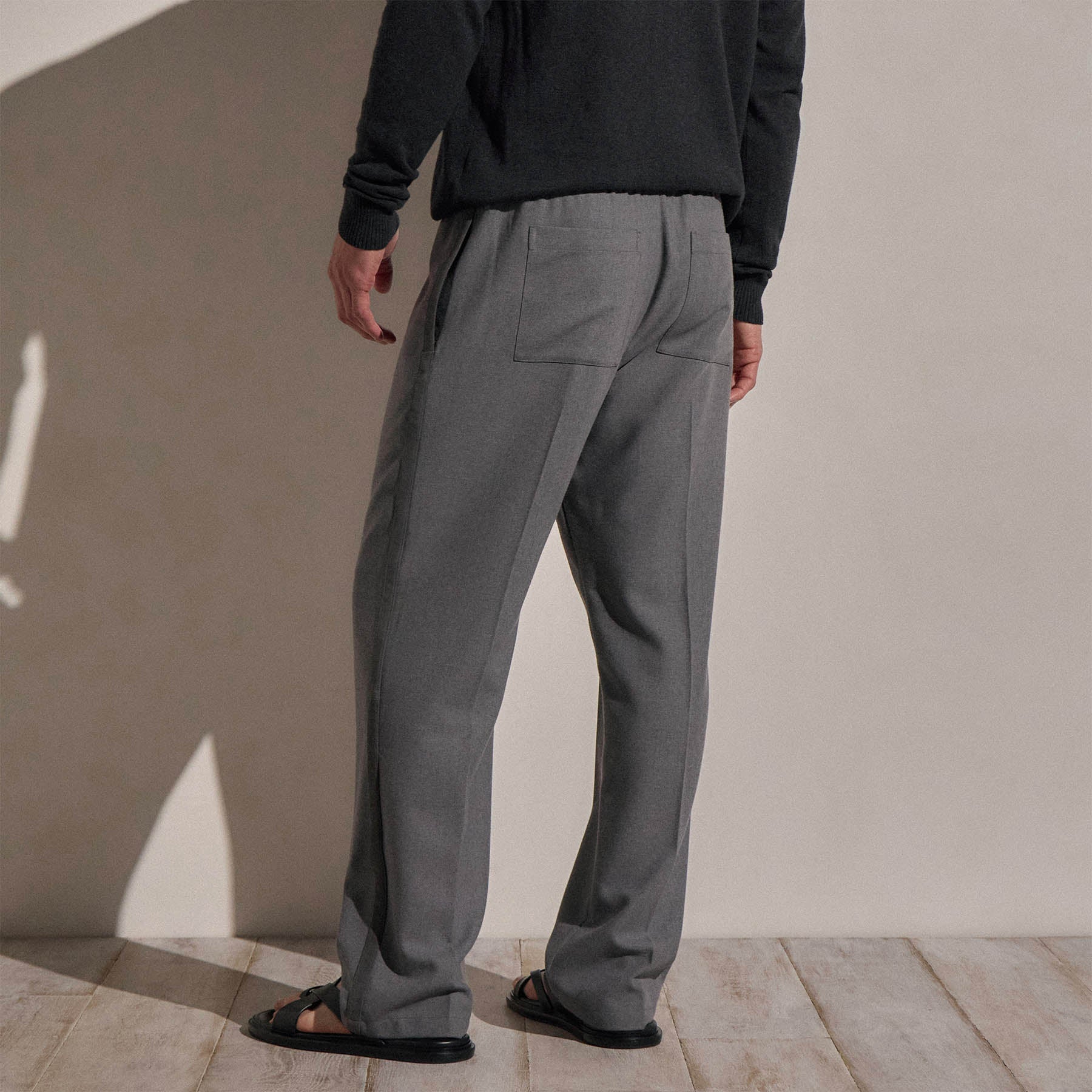 Pantalon à cordon en laine avec empiècements en daim - Gris chiné