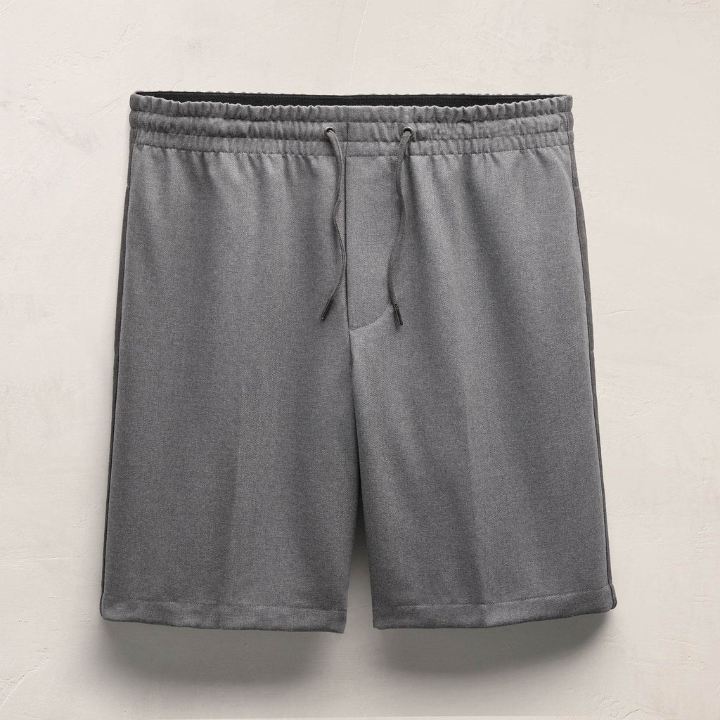 Short en laine à cordon et bordure en daim - Gris chiné