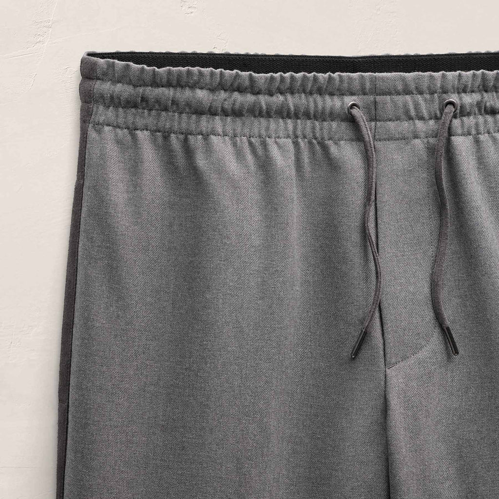 Short en laine à cordon et bordure en daim - Gris chiné