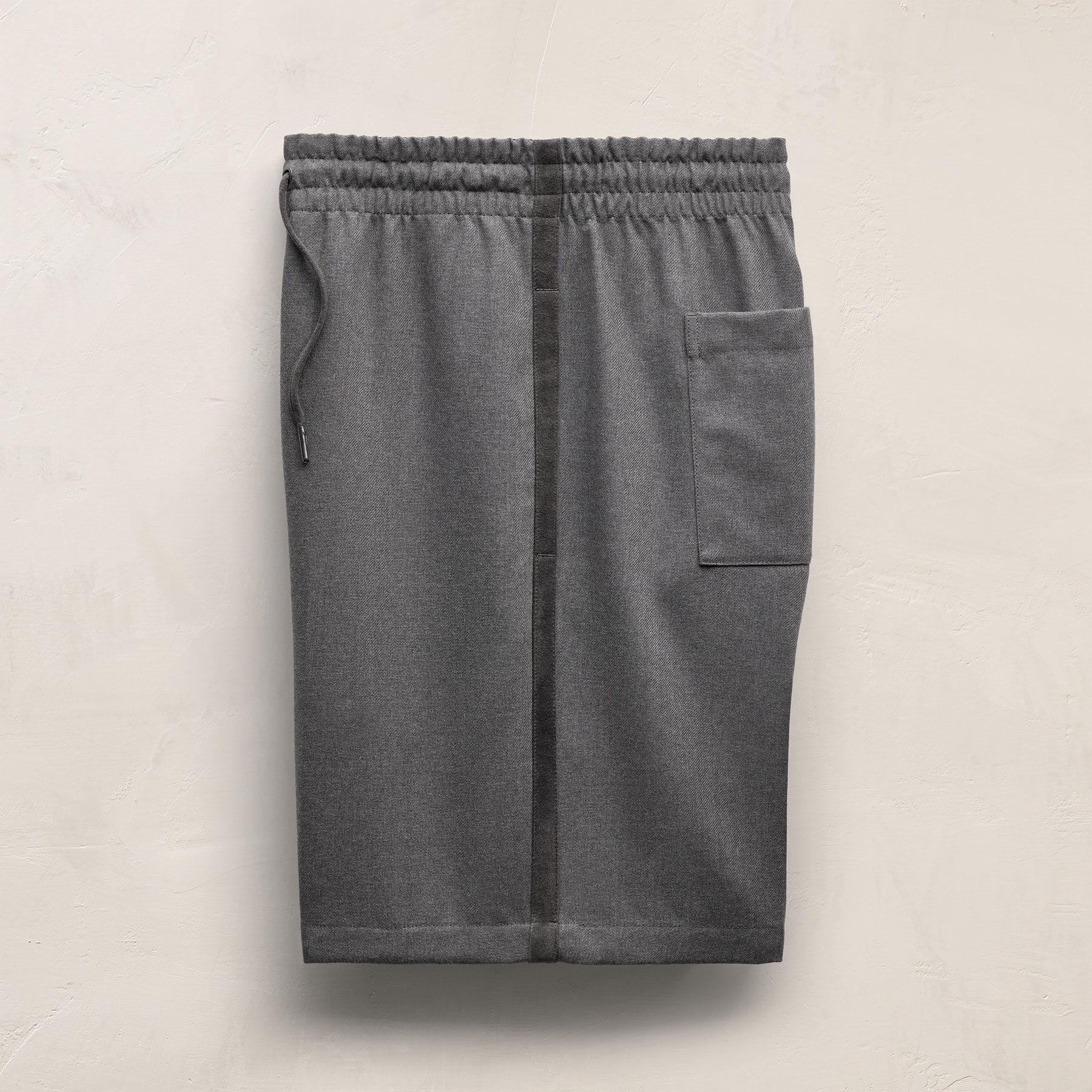 Short en laine à cordon et bordure en daim - Gris chiné