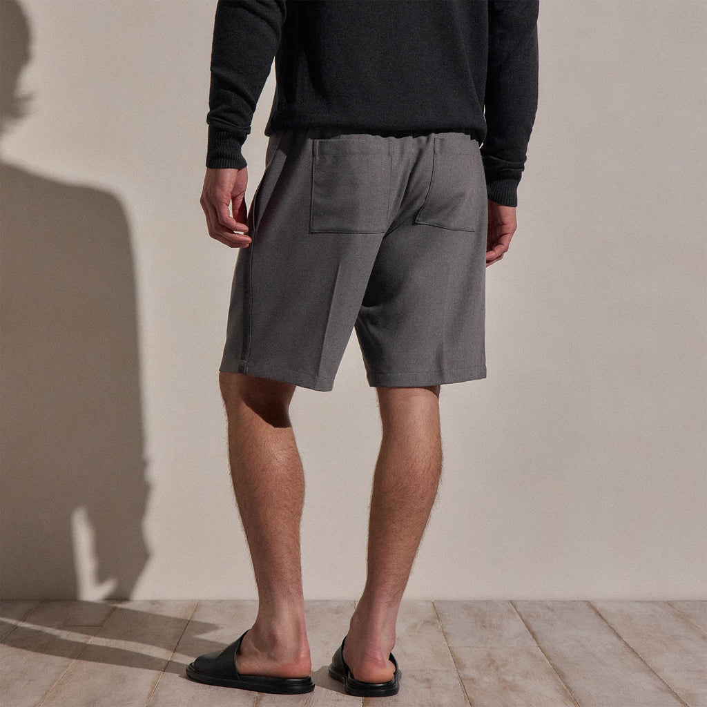 Short en laine à cordon et bordure en daim - Gris chiné