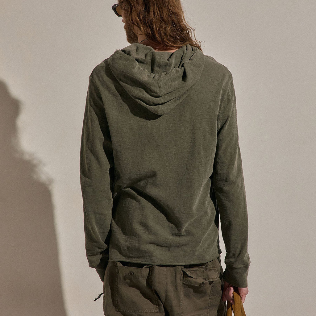 Sweat à capuche en coton flammé - Pigment vert armée