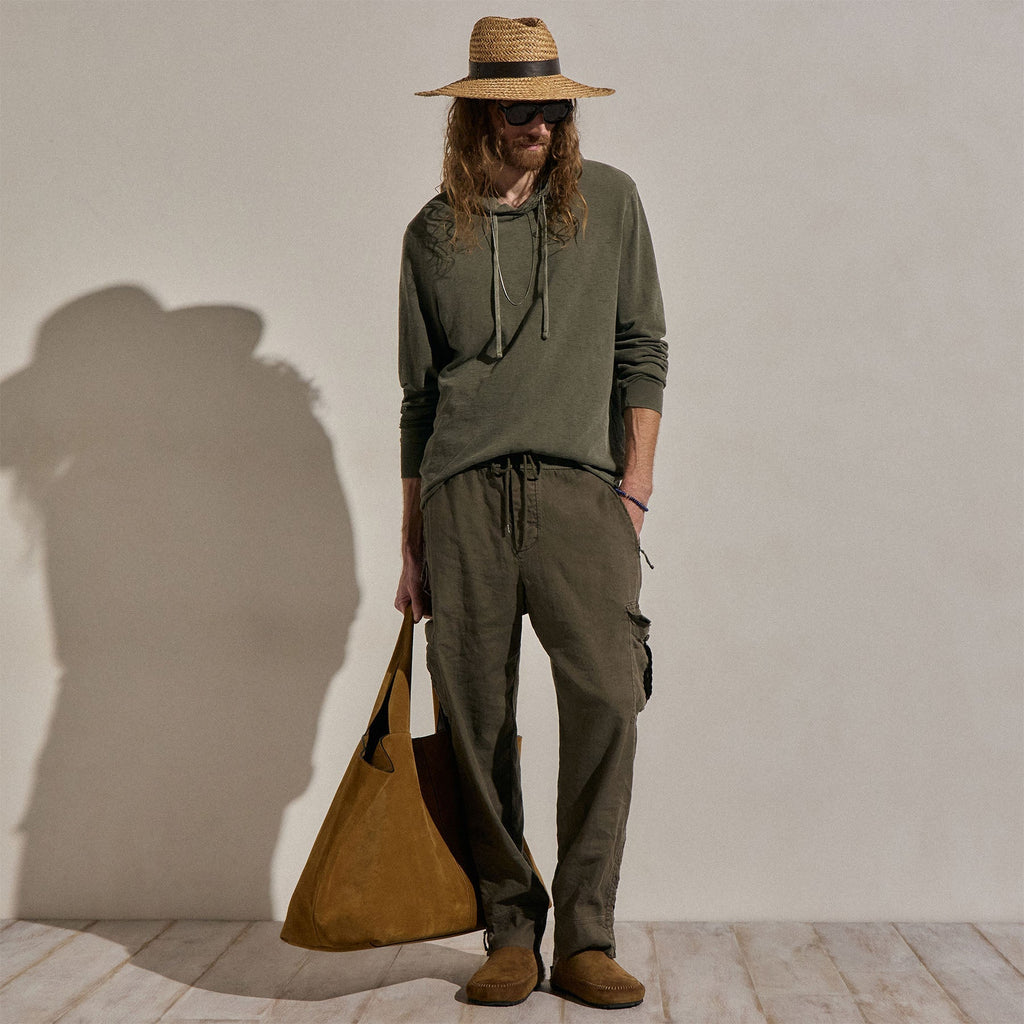 Sweat à capuche en coton flammé - Pigment vert armée