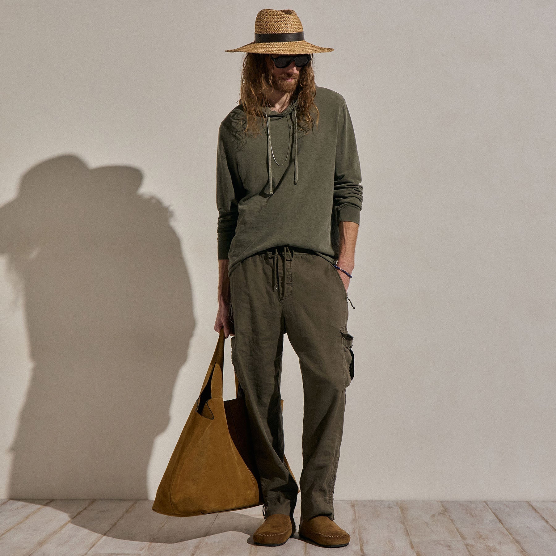 Sweat à capuche en coton flammé - Pigment vert armée