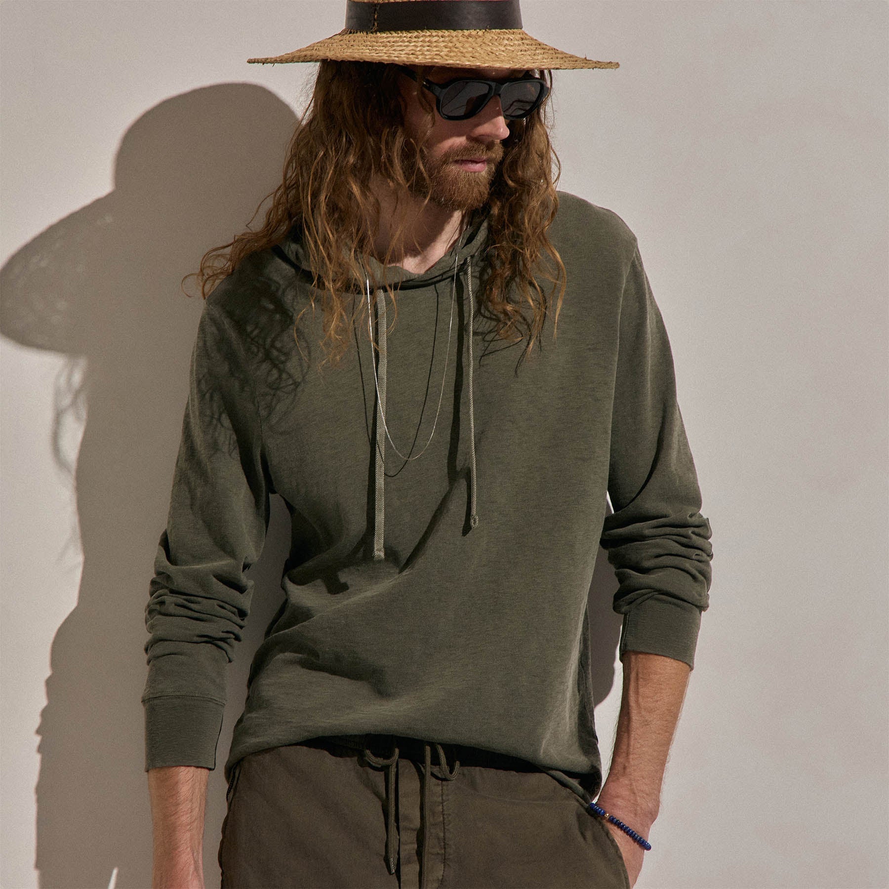 Sweat à capuche en coton flammé - Pigment vert armée